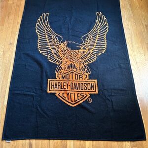 Vintage Biederlack Harley Davidson Motorcycle Blanket Black Orange